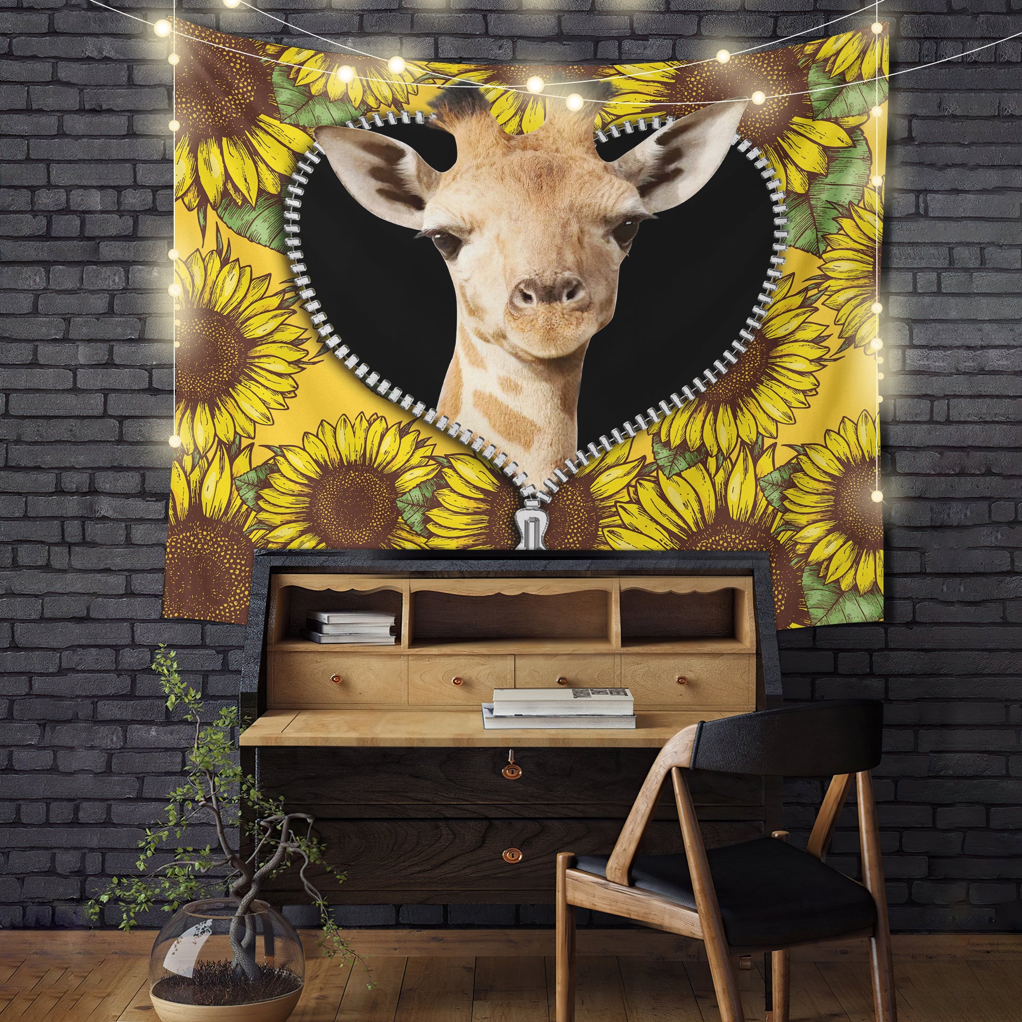 Giraffe Sunflower Wall Hanging Tapestry for Room Decor