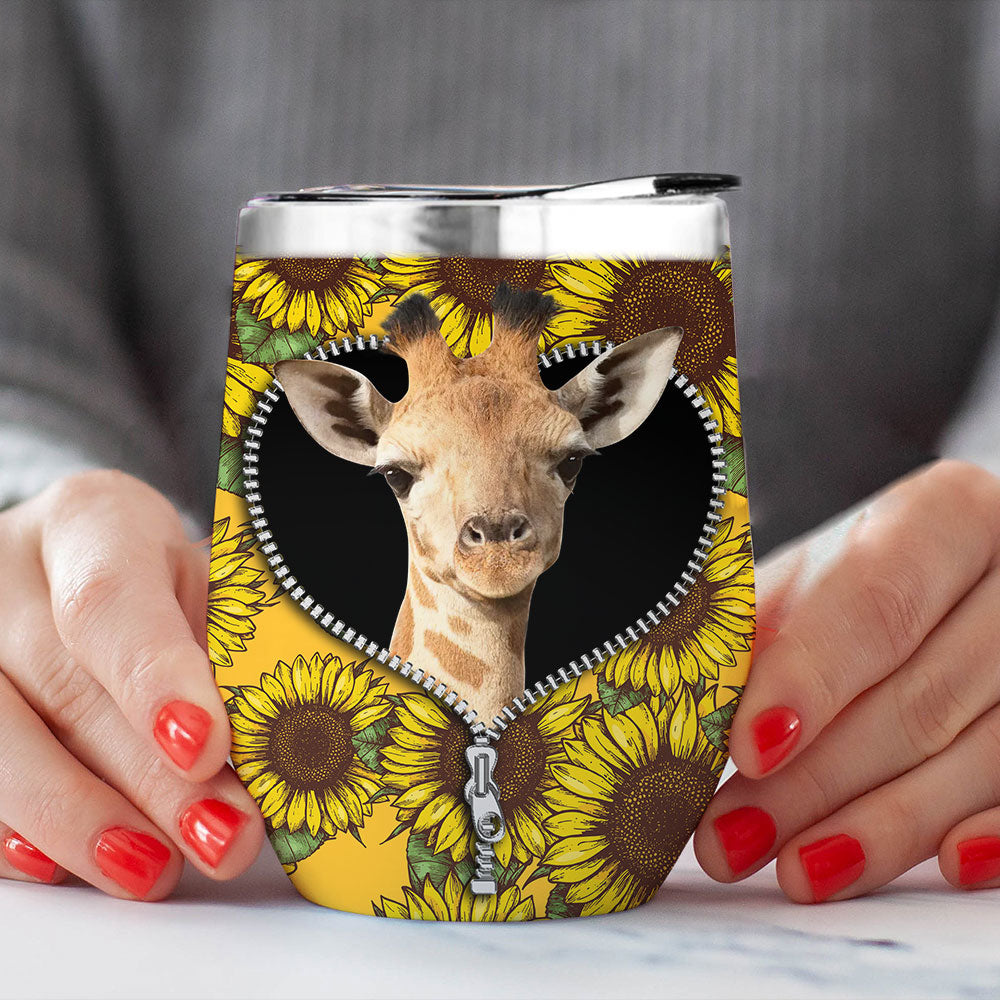 Giraffe Sunflower Insulated Wine Tumbler with Zipper Closure