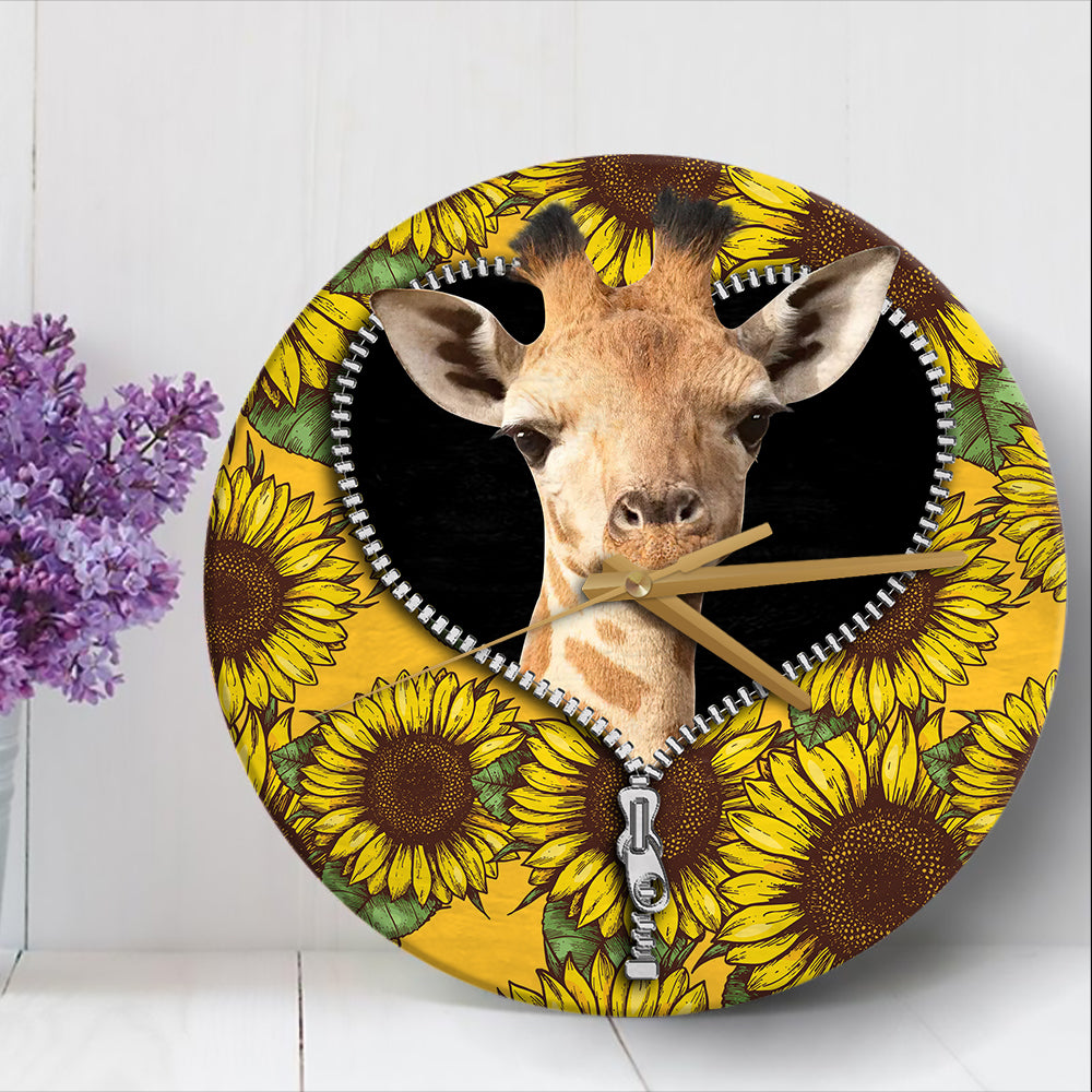 Giraffe Sunflower Wooden Wall Clock - Unique Home Decor Timepiece