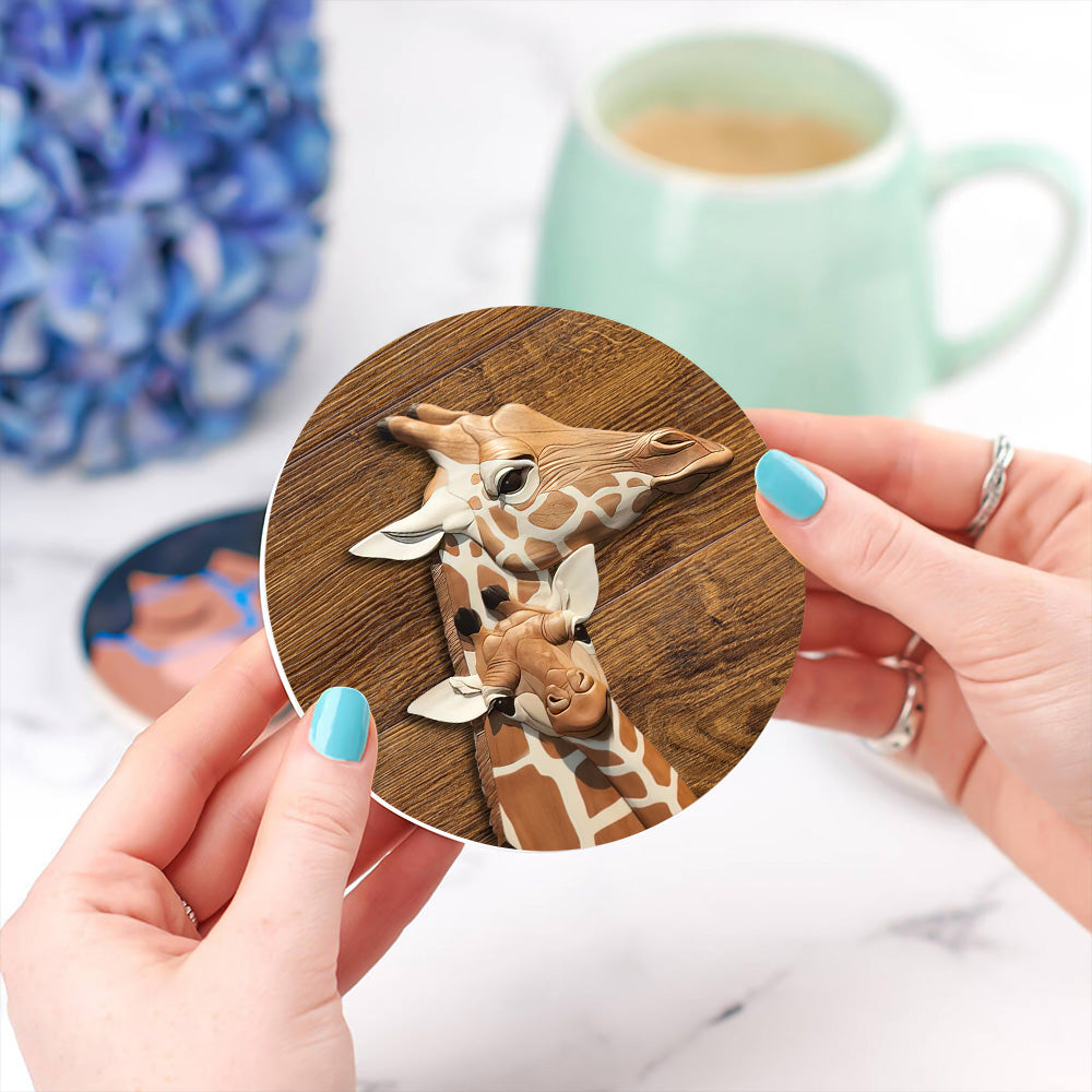 Giraffe Themed  Drink Coasters - Wood Finish