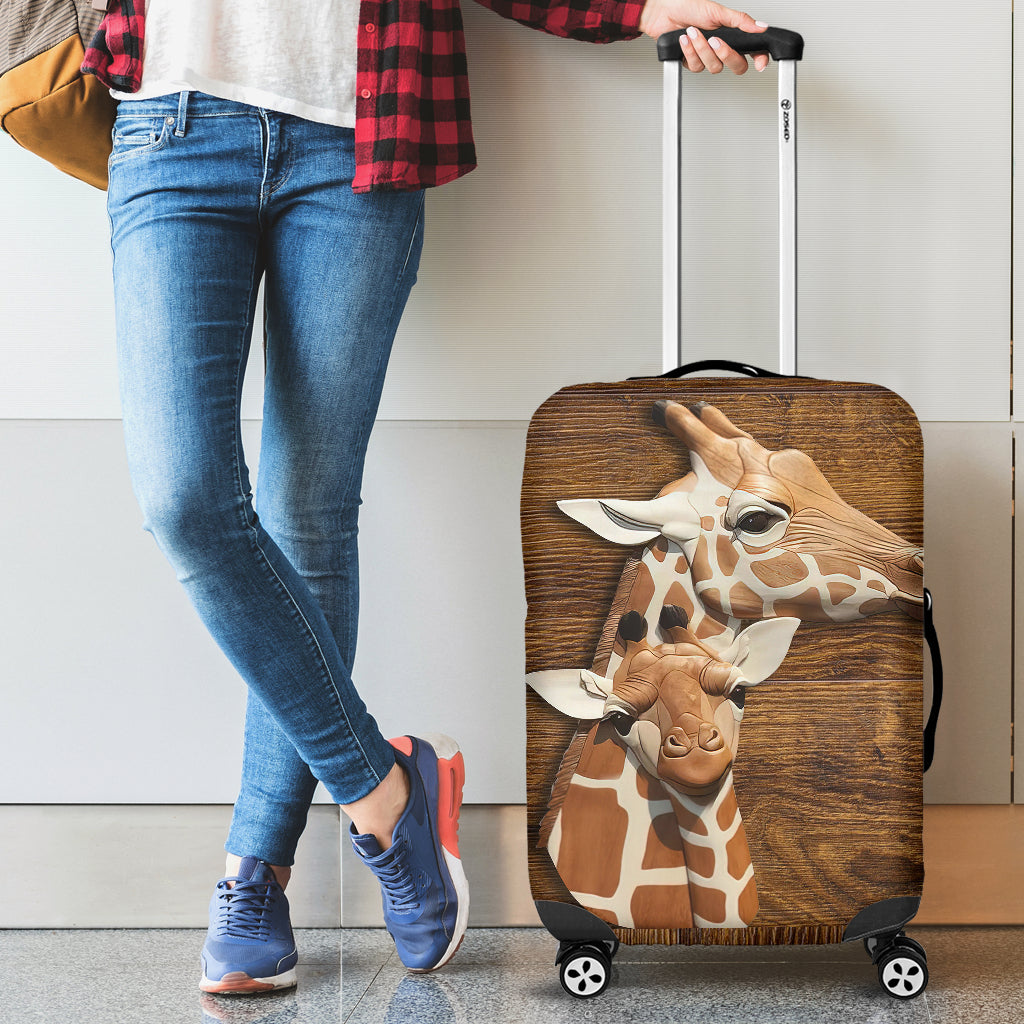 Giraffe 3D Luggage Cover Suitcase Protector - Wooden Design