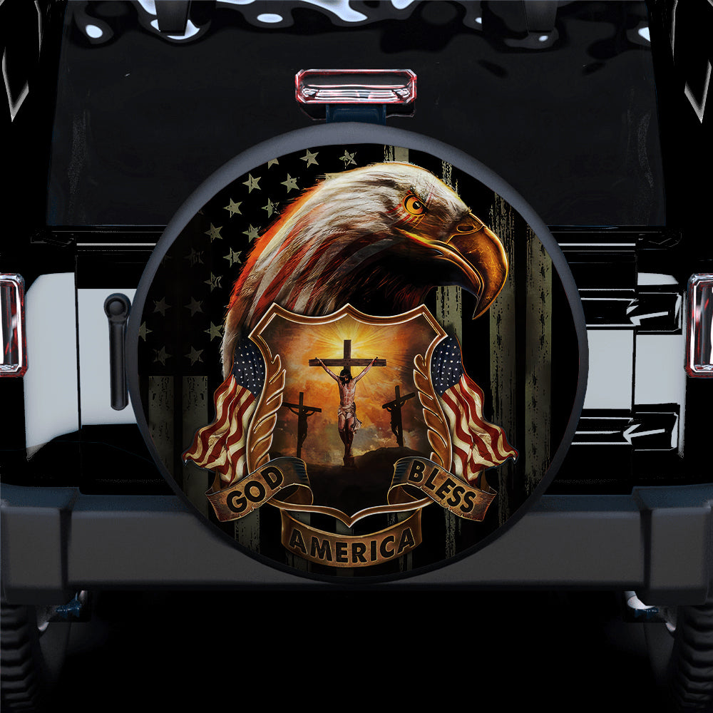 God Bless America Eagle Flag Jeep Spare Tire Cover for Campers
