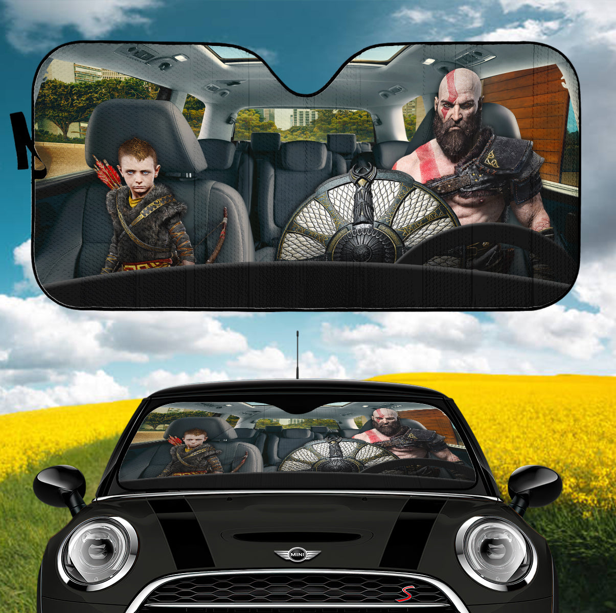 God Of War Kratos Atreus Auto Sunshades for Car Protection