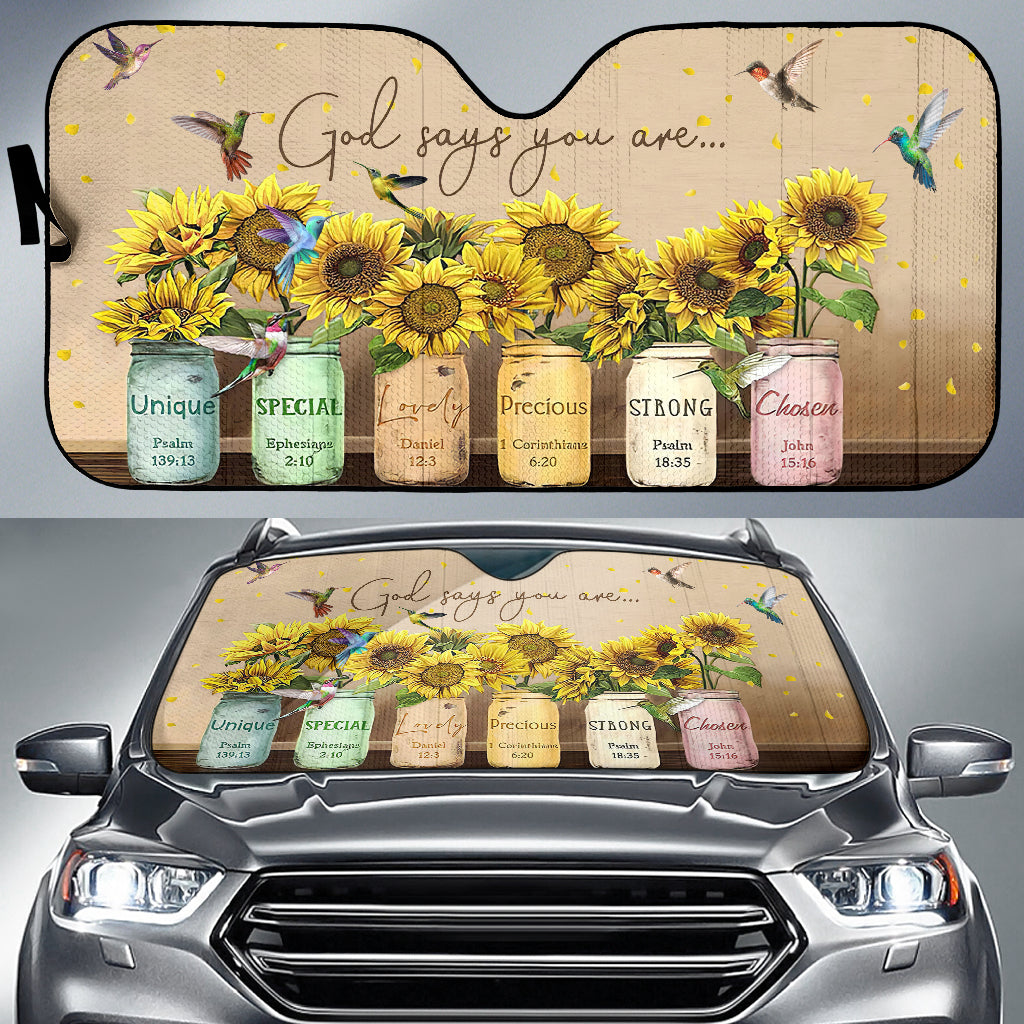 Sunflower Car Sunshades - God Says You Are Auto Shade Protectors