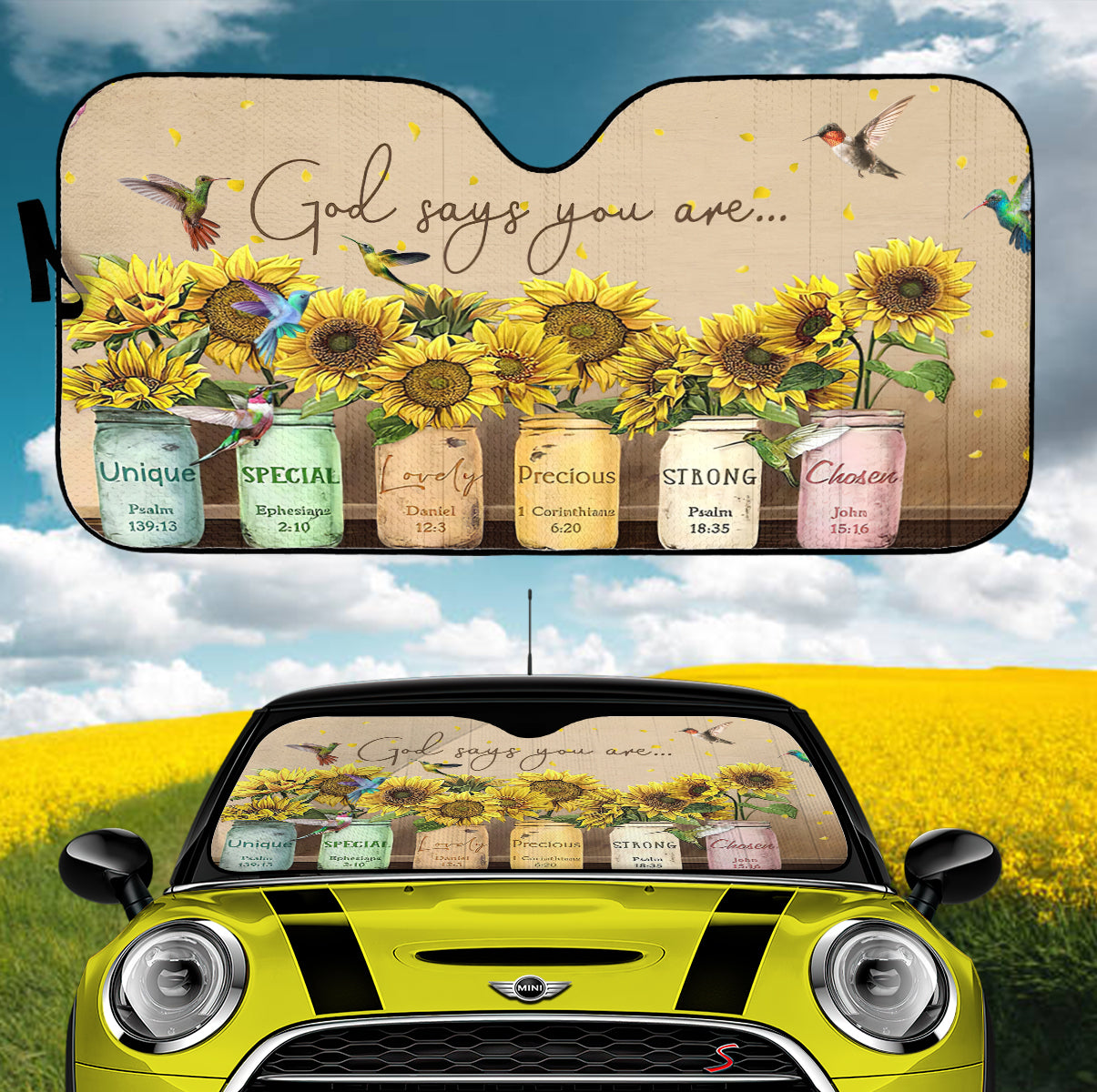 Sunflower Car Sunshades - God Says You Are Auto Shade Protectors