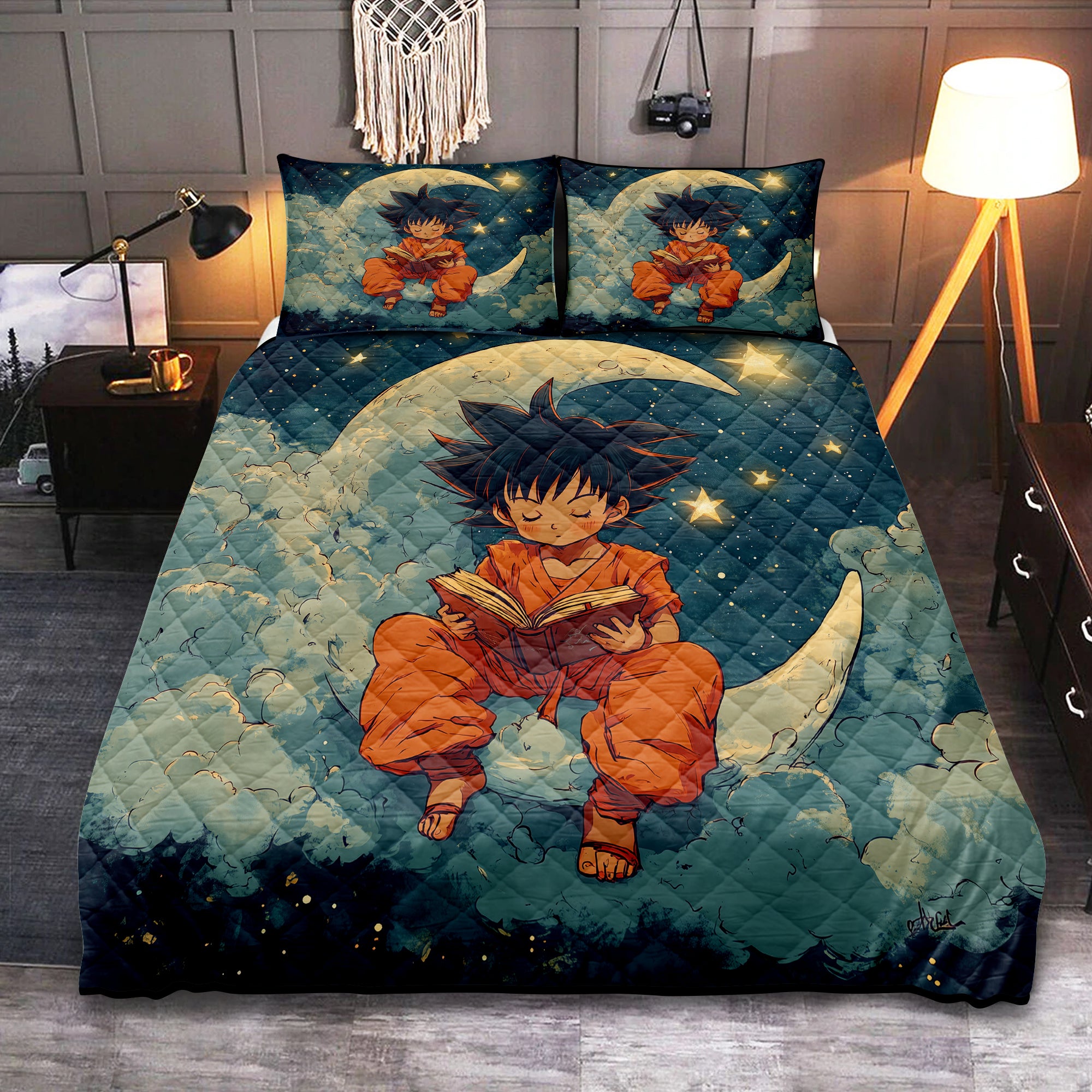 Goku Crescent Moon Quilt Bed Set for Kids and Adults