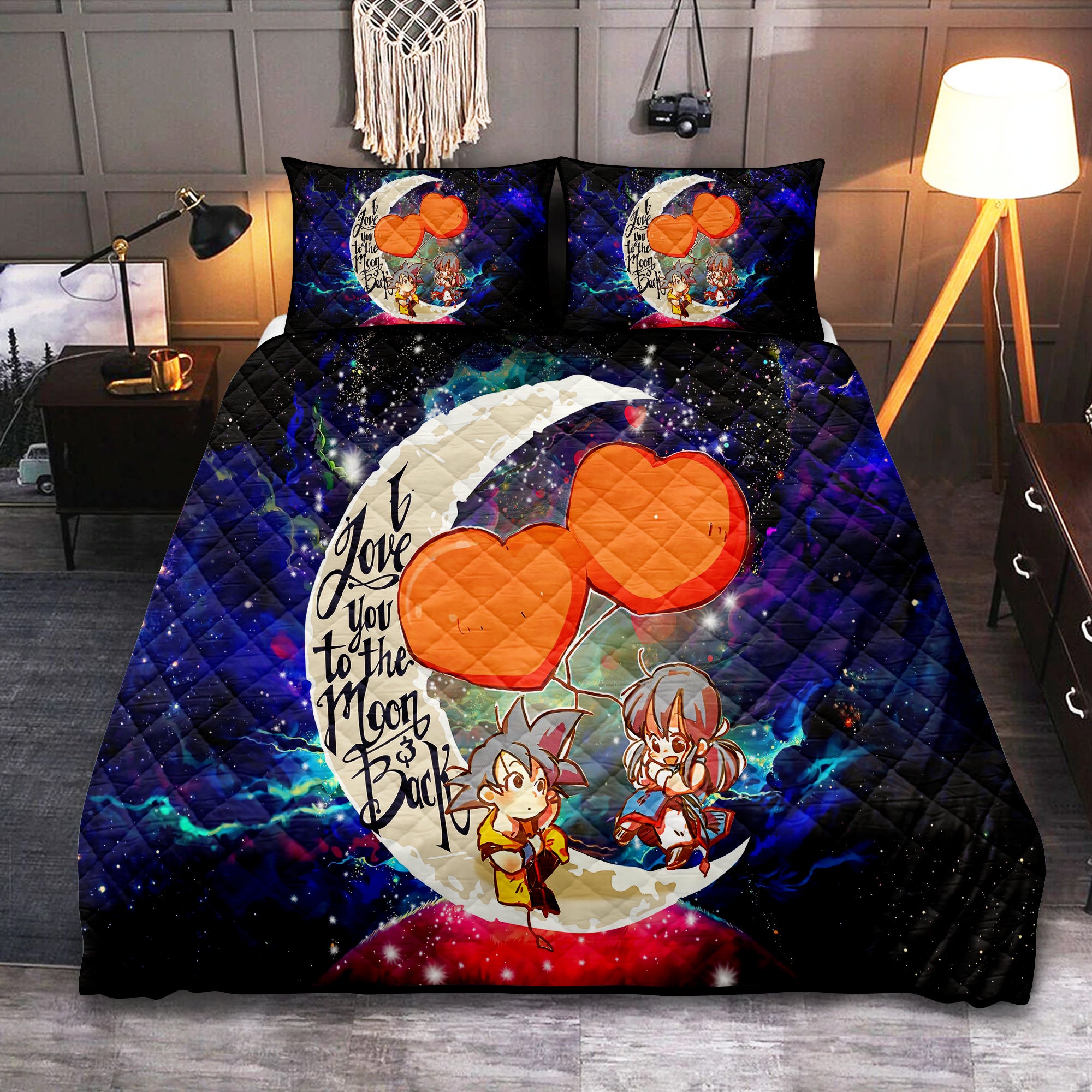 Goku Chichi Dragon Ball Quilt Bed Set - Love You To The Moon Galaxy