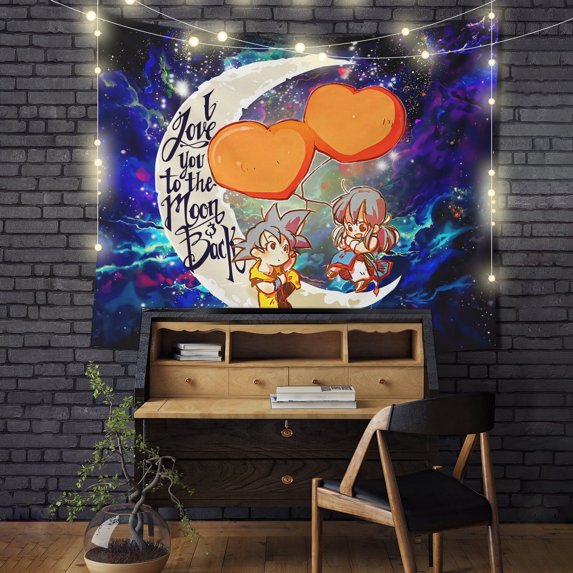 Dragon Ball Goku Chichi Love You To The Moon Galaxy Tapestry