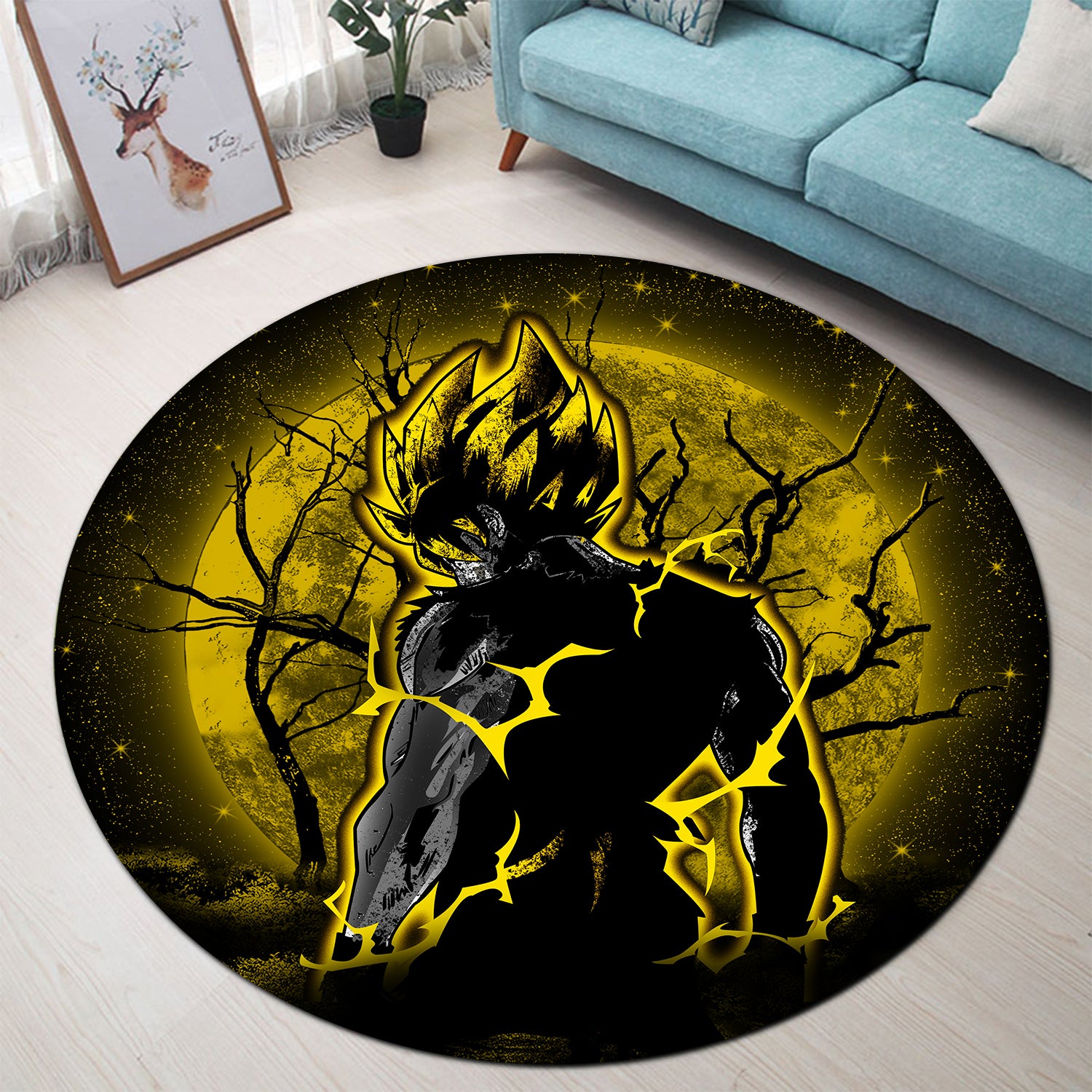 Super Saiyan Goku Moonlight Round Rug for Bedroom Living Room Decor