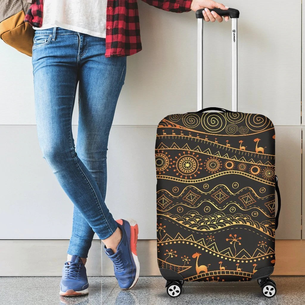Gold African Design Luggage Cover - Suitcase Protector Case