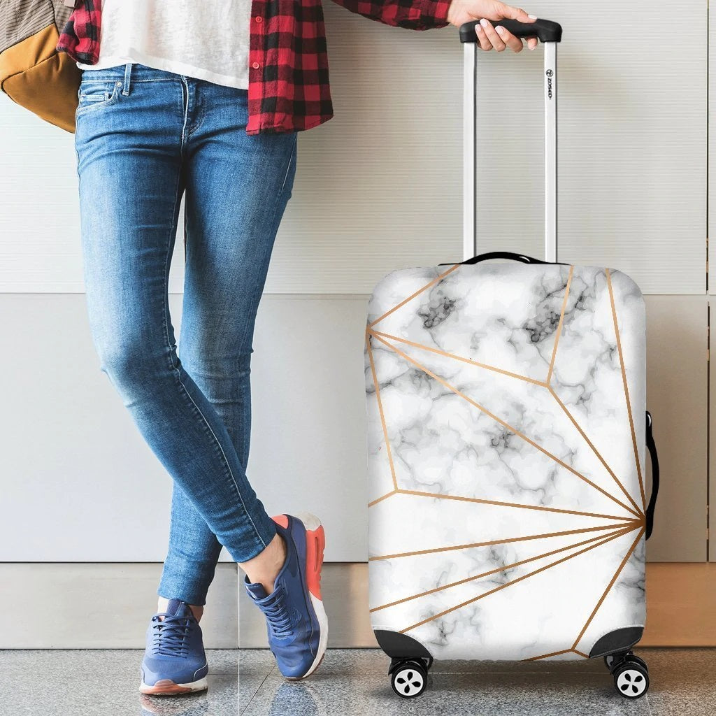 Gold Geometric Line Marble Suitcase Protector Luggage Cover