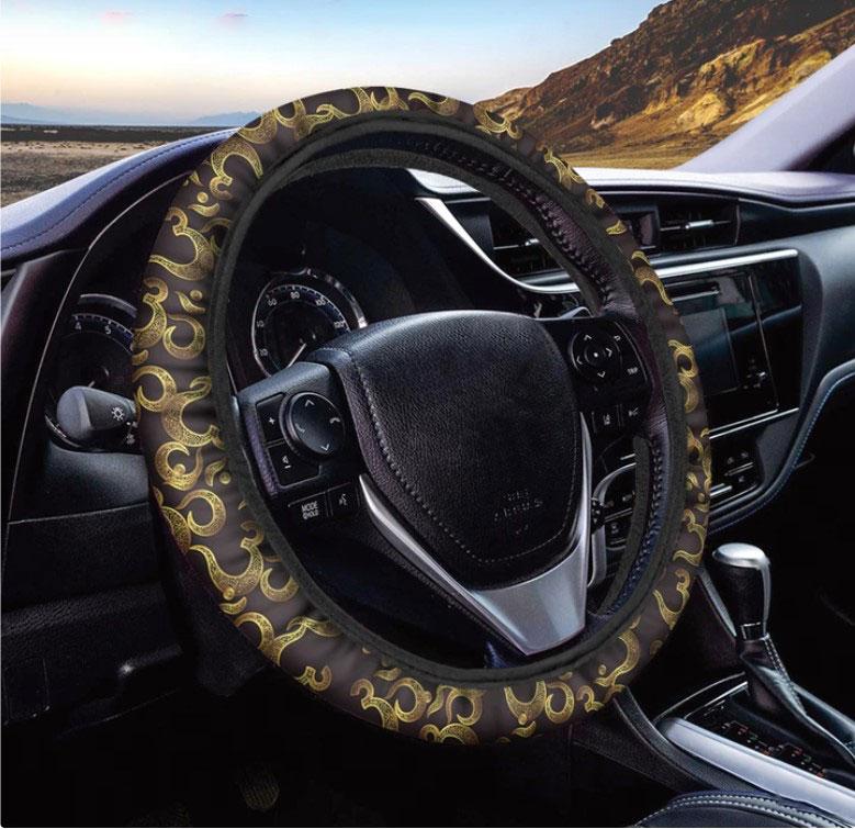 Om Symbol Gold Pattern Print Car Steering Wheel Cover 7212