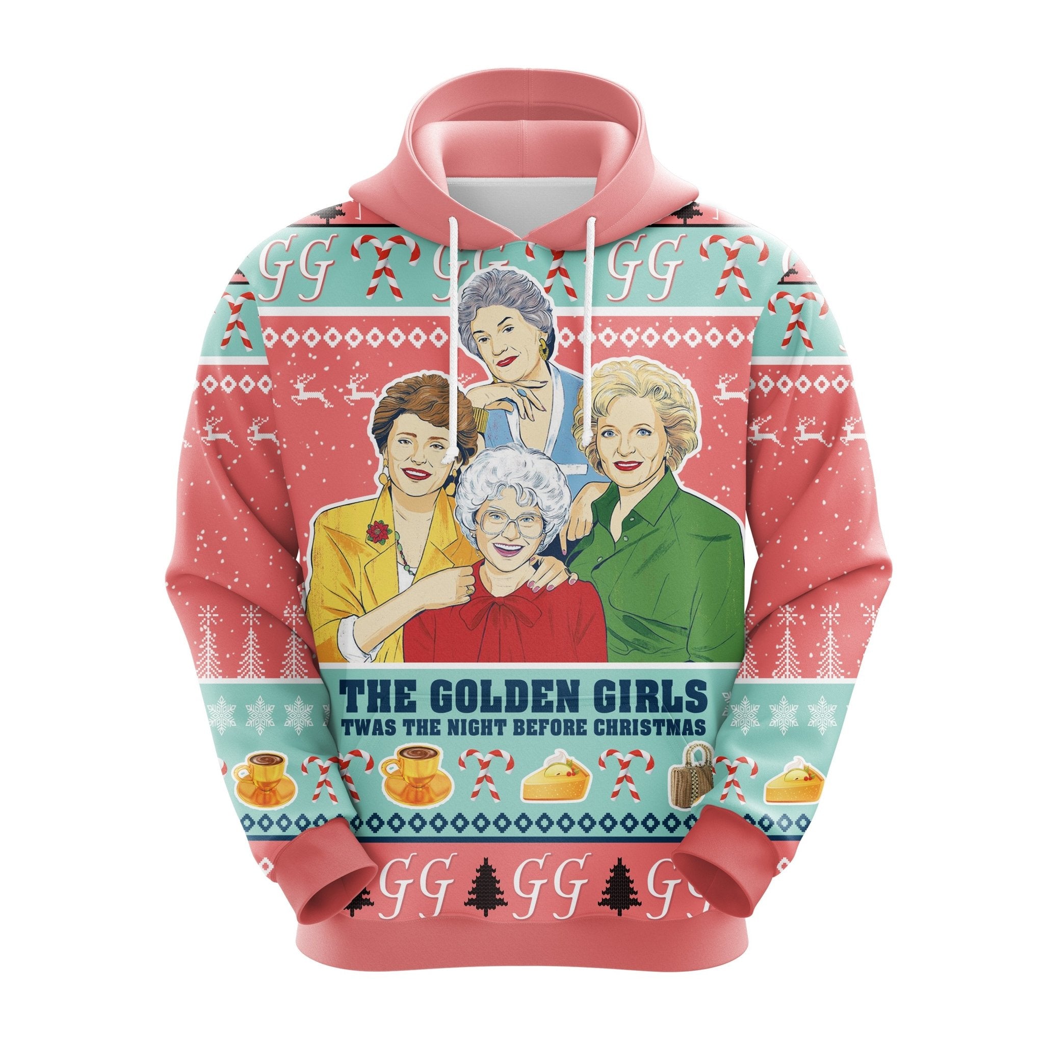 Golden Girls Pink Christmas Hoodie - Cute Noel Gift for Thanksgiving