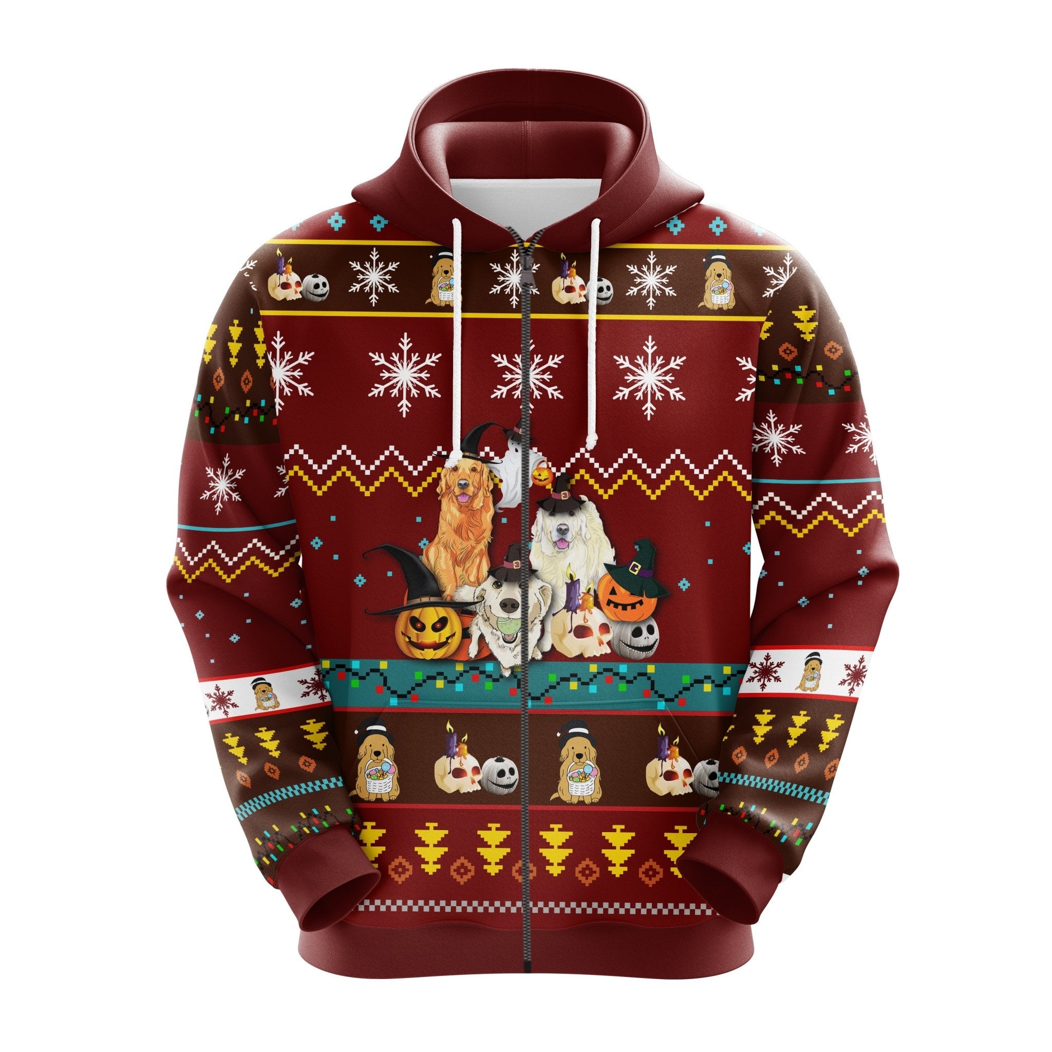 Golden Halloween Ugly Hoodie Zip Red Cute Noel Gift for Thanksgiving