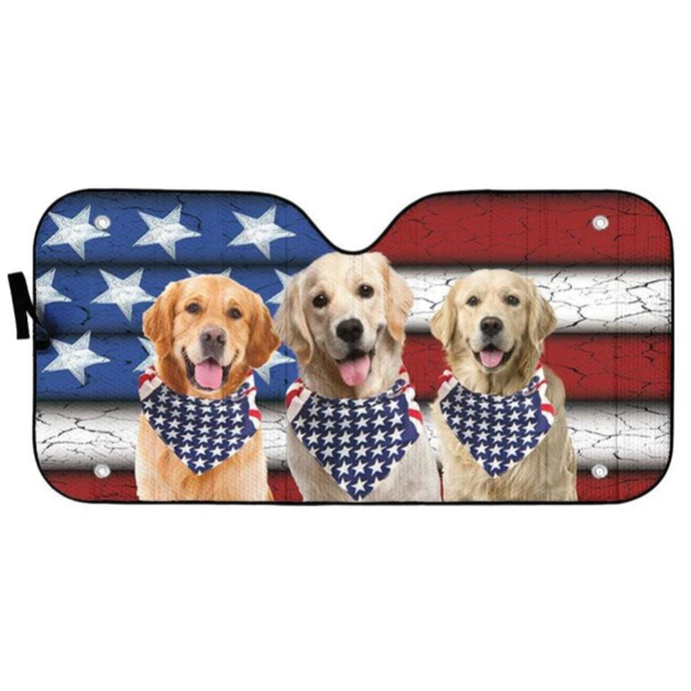 Custom Golden Retriever USA Flag Auto Sun Shades Windshield Accessory
