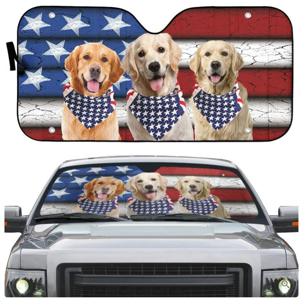 Custom Golden Retriever USA Flag Auto Sun Shades Windshield Accessory