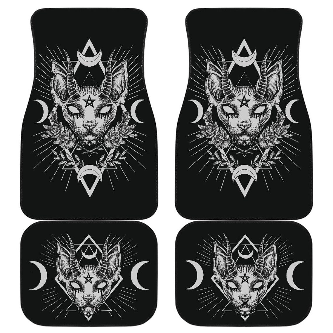Occult Black Cat Sphinx Style Car Accessories - Demonic White Eye