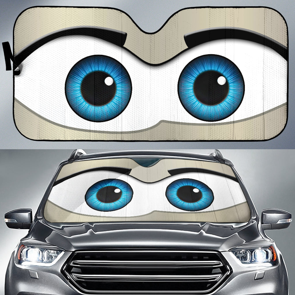 Gray Cartoon Car Sunshades with Eyes for Auto Interior Protection
