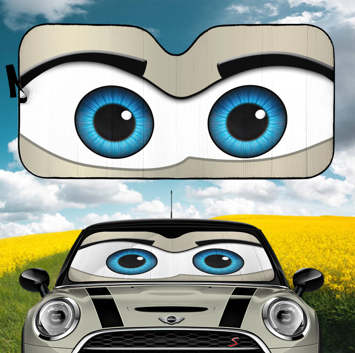 Gray Cartoon Car Sunshades with Eyes for Auto Interior Protection