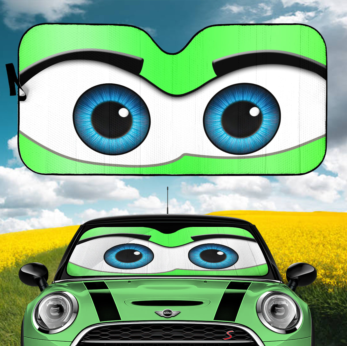 Green Cartoon Eyes Auto Sunshades for Cars - Fun Car Accessories