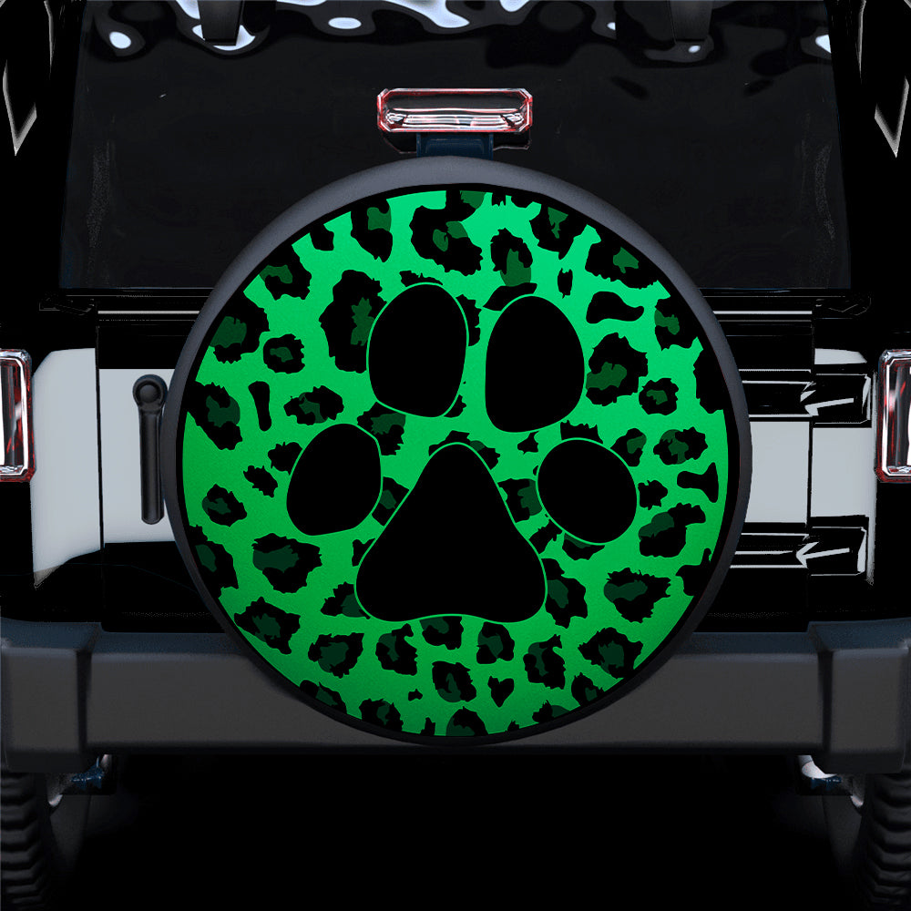 Cute Green Dog Paw Cheetah Leopard Pattern Jeep Car Spare Tire Cover