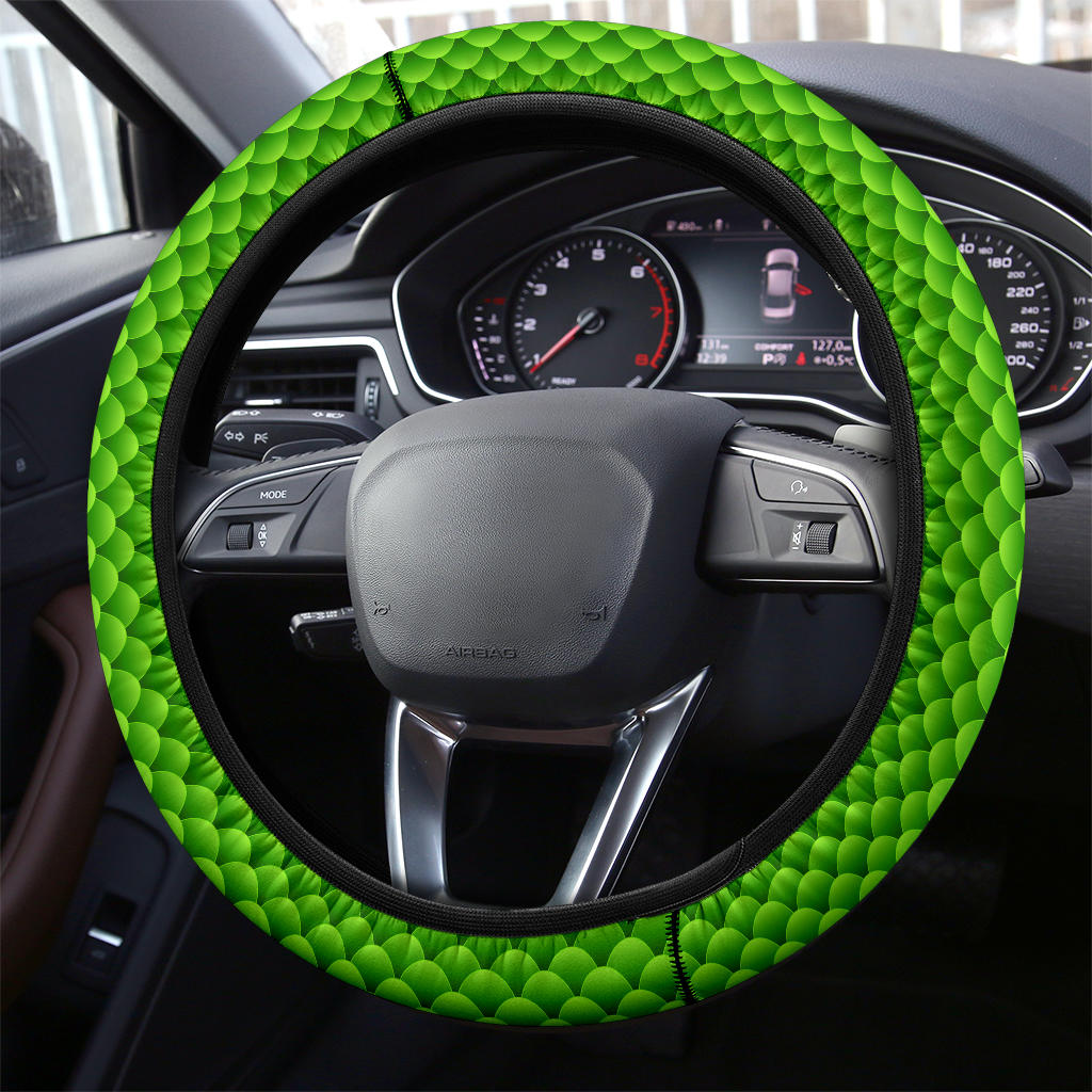 Premium Green Fish Skin Steering Wheel Cover for Cars
