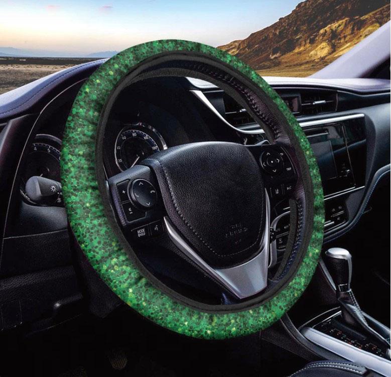Green Glitter Car Steering Wheel Cover - Texture Print 7212