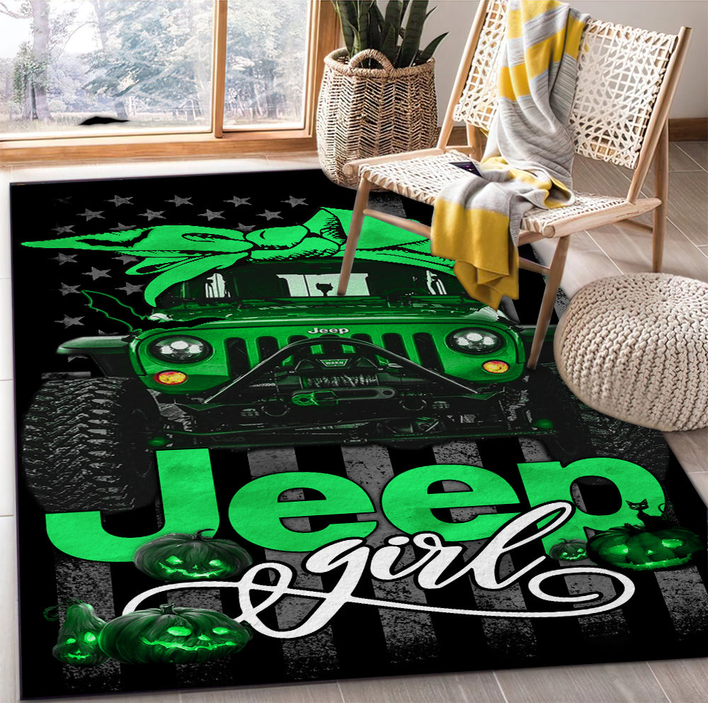 Green Jeep Halloween Rug for Girls - Home Room Decor Carpet