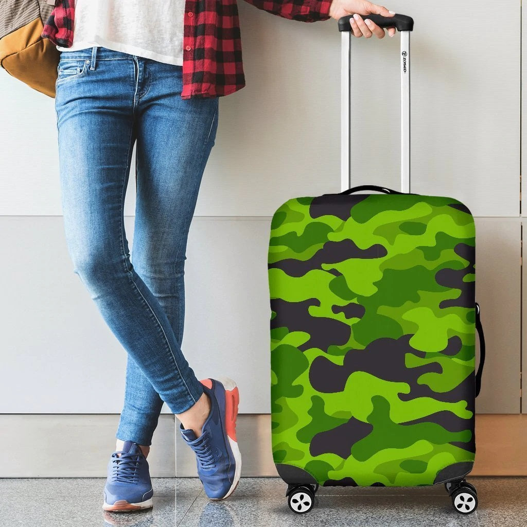 Camo Print Green Luggage Cover Suitcase Protector for Travel