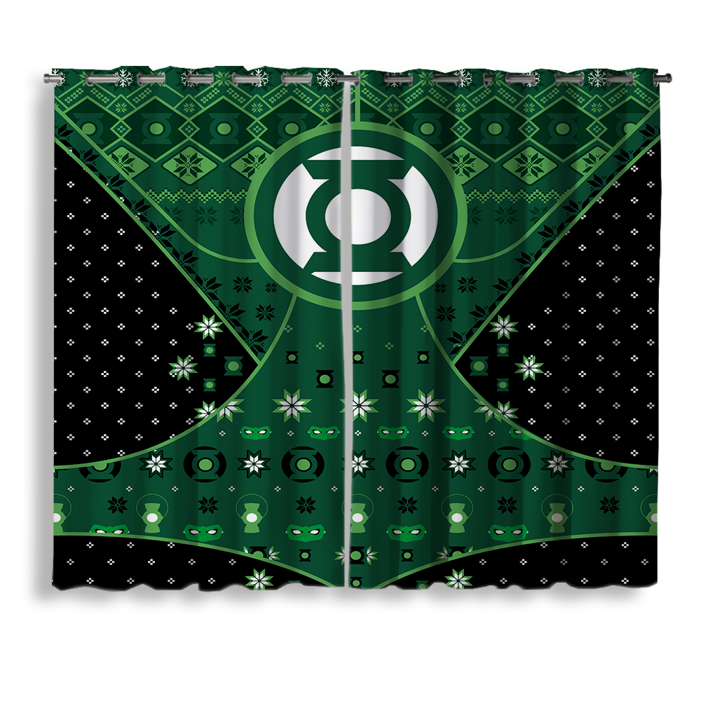 Green Lantern Holiday Window Curtain for Christmas Decor