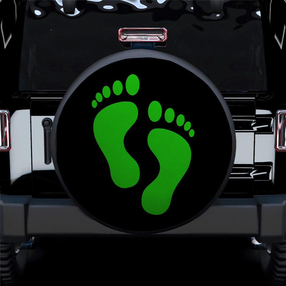 Green Print Foot Jeep Spare Tire Covers Gift for Campers