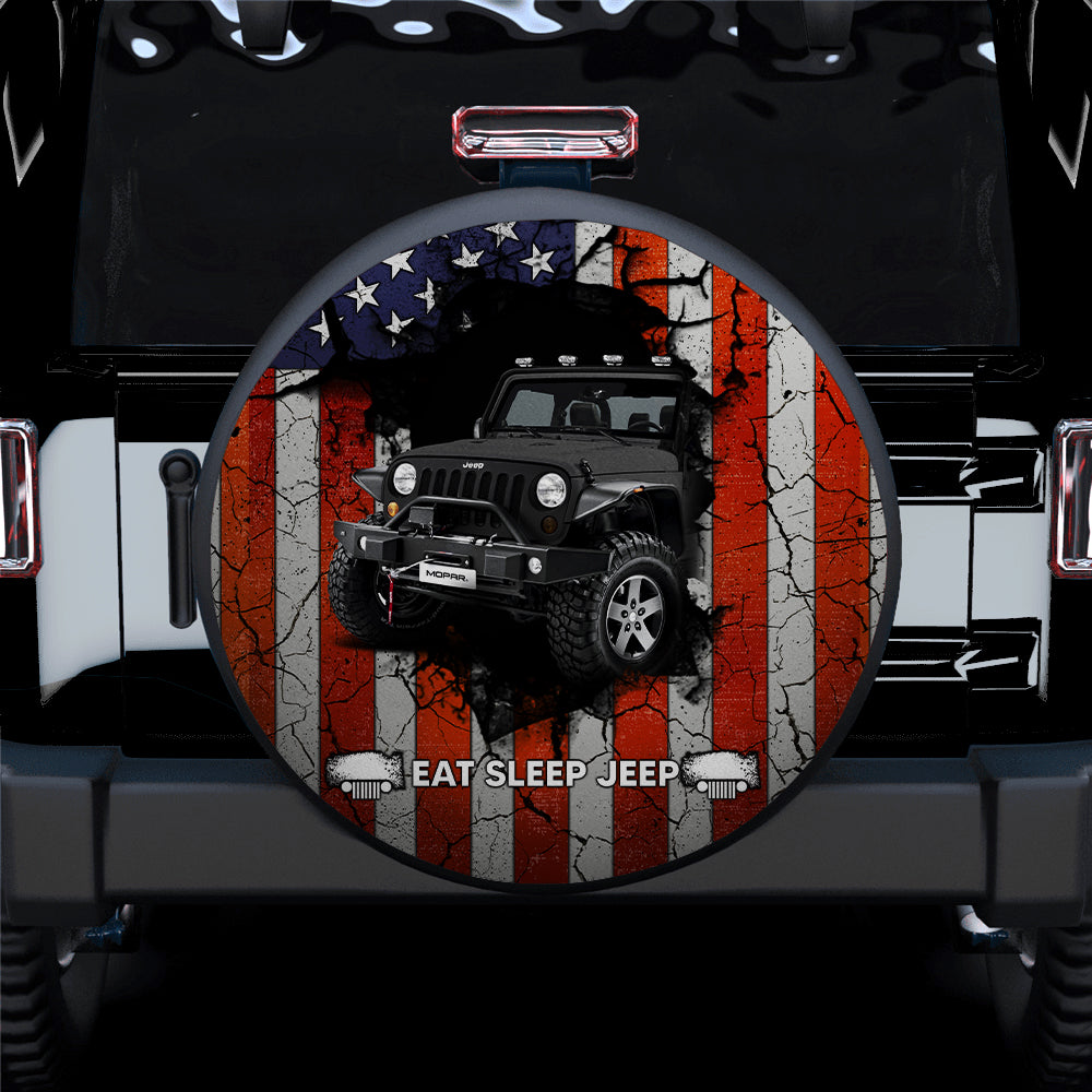 Grey American Flag Jeep Spare Tire Cover - Great Gift for Campers