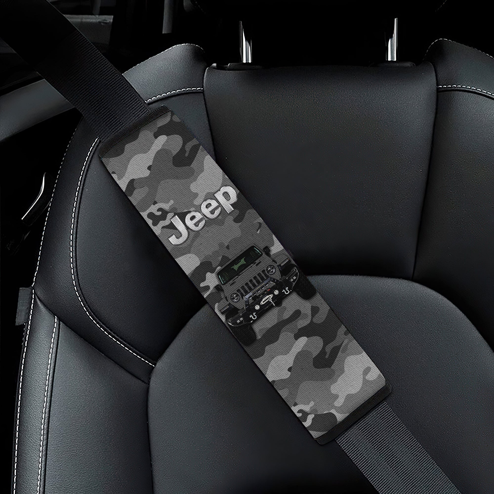 Grey Camouflage Car Seat Belt Cover Custom Jeep Accessories