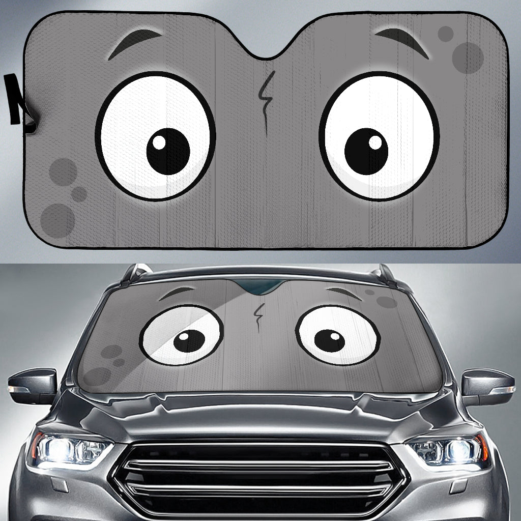 Grey Cartoon Eyes Car Sunshades - Slightly Surprised Auto Shades