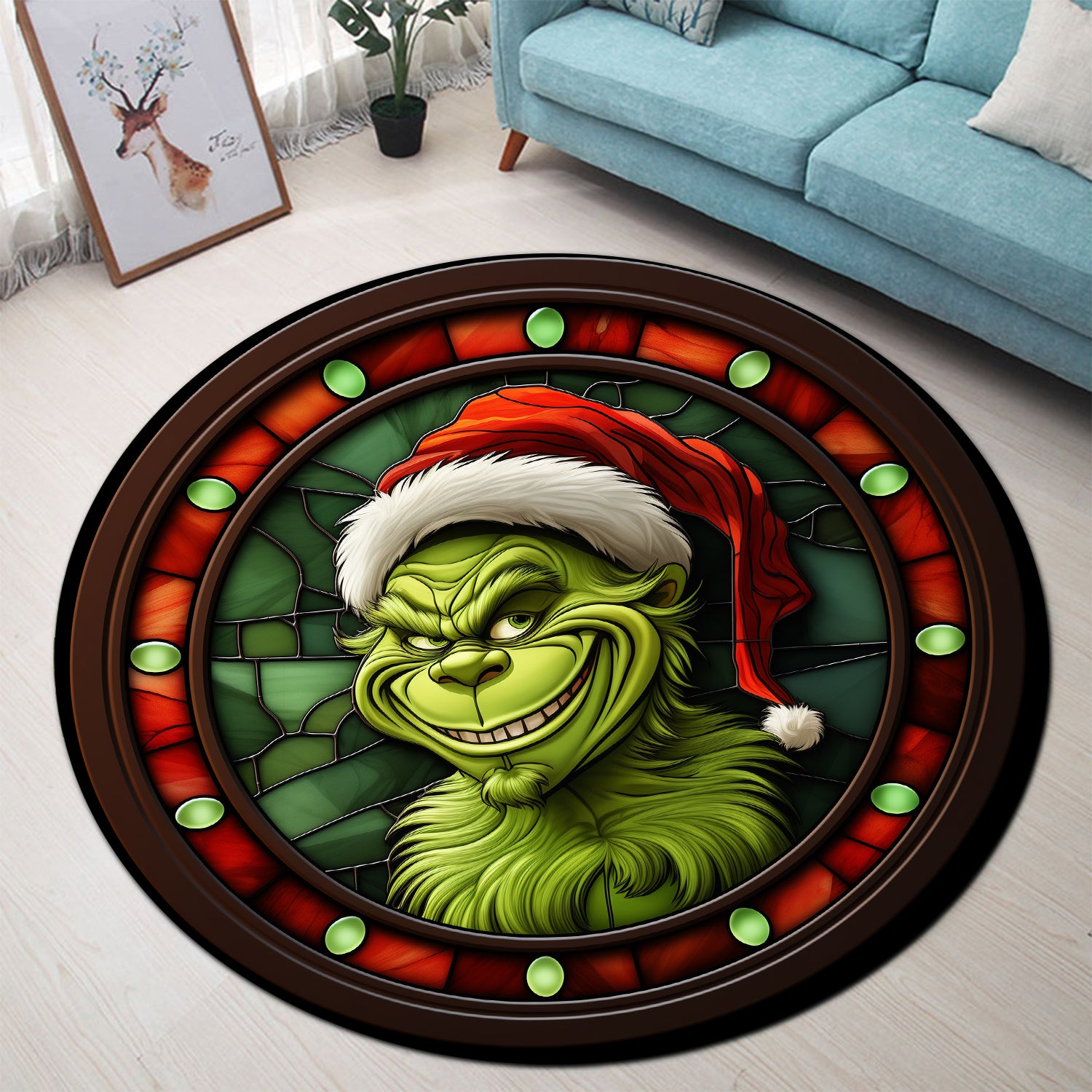 Grinch Christmas Round Carpet Rug for Bedroom Living Room Decor