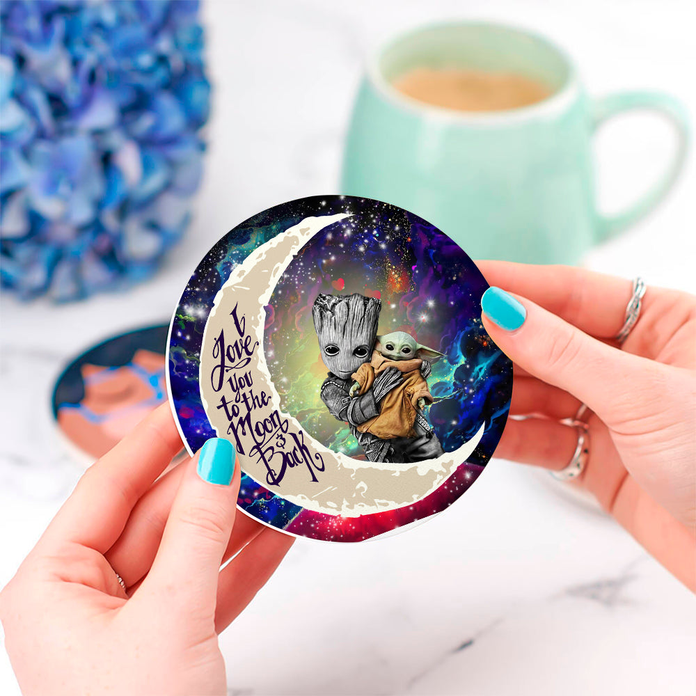 Baby Yoda Groot Love You To The Moon  Drink Coasters