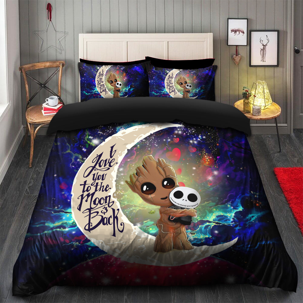 Groot Jack Skellington Galaxy Duvet Cover Bedding Set with Pillows