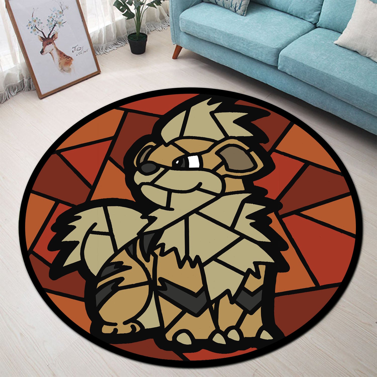 Growlithe Pokemon Stained Glass Carpet Rug for Bedroom Living Room