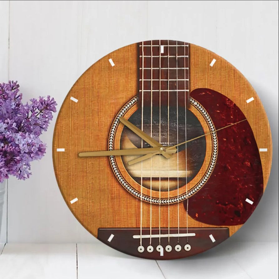Guitar Shape Wall Clock for Guitar Lovers - Wooden Design