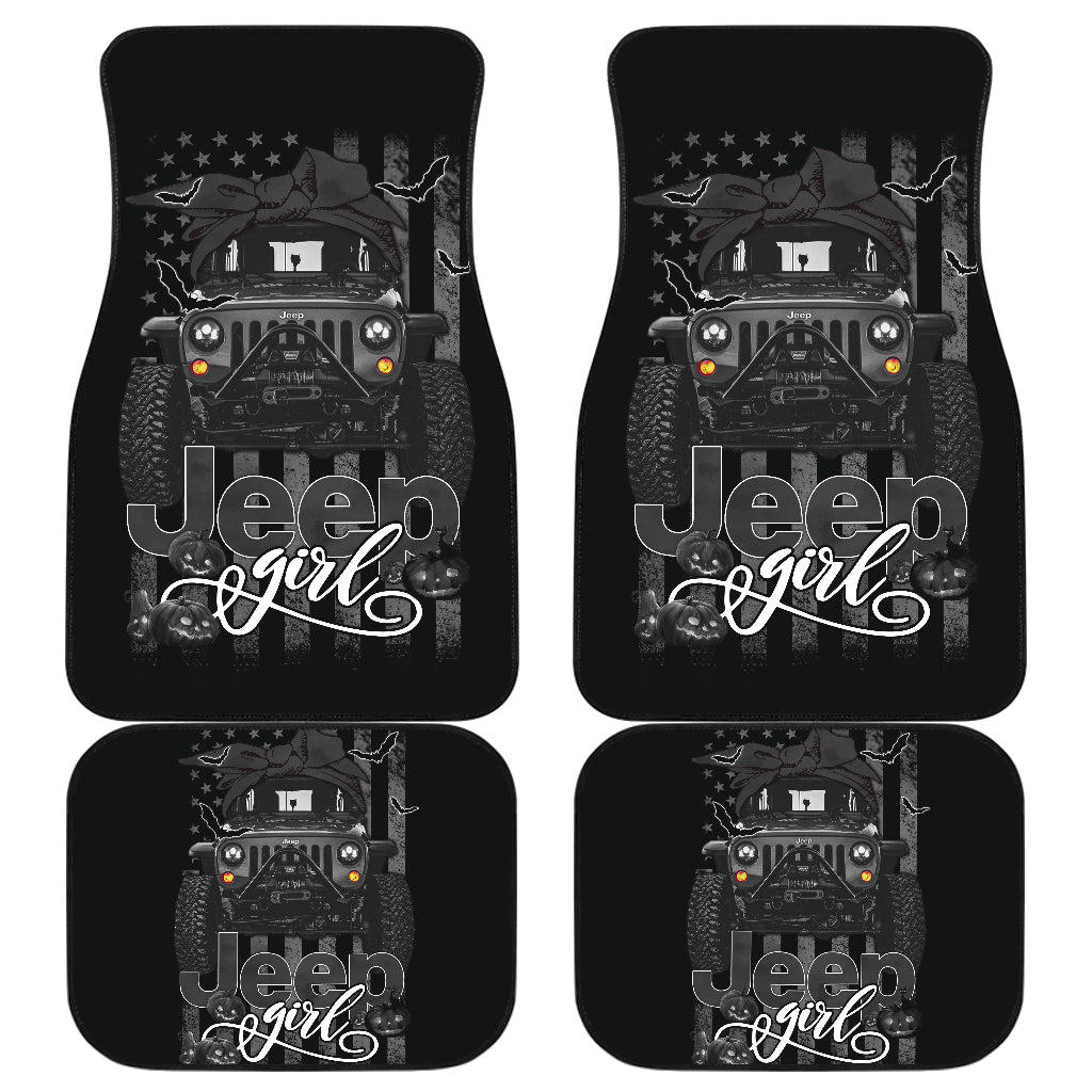 Halloween American Flag Black Jeep Girl Car Floor Mats for Cars