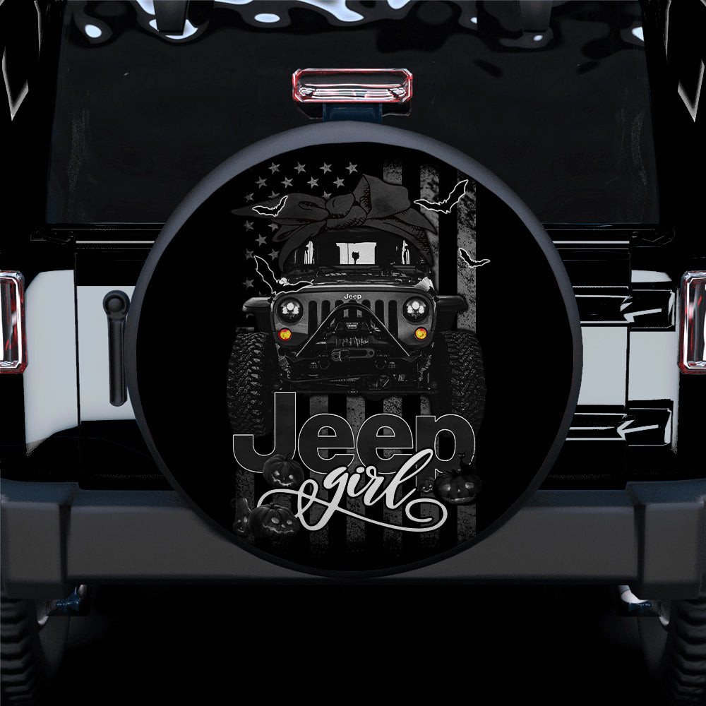 Halloween American Flag Black Jeep Spare Tire Cover for Campers