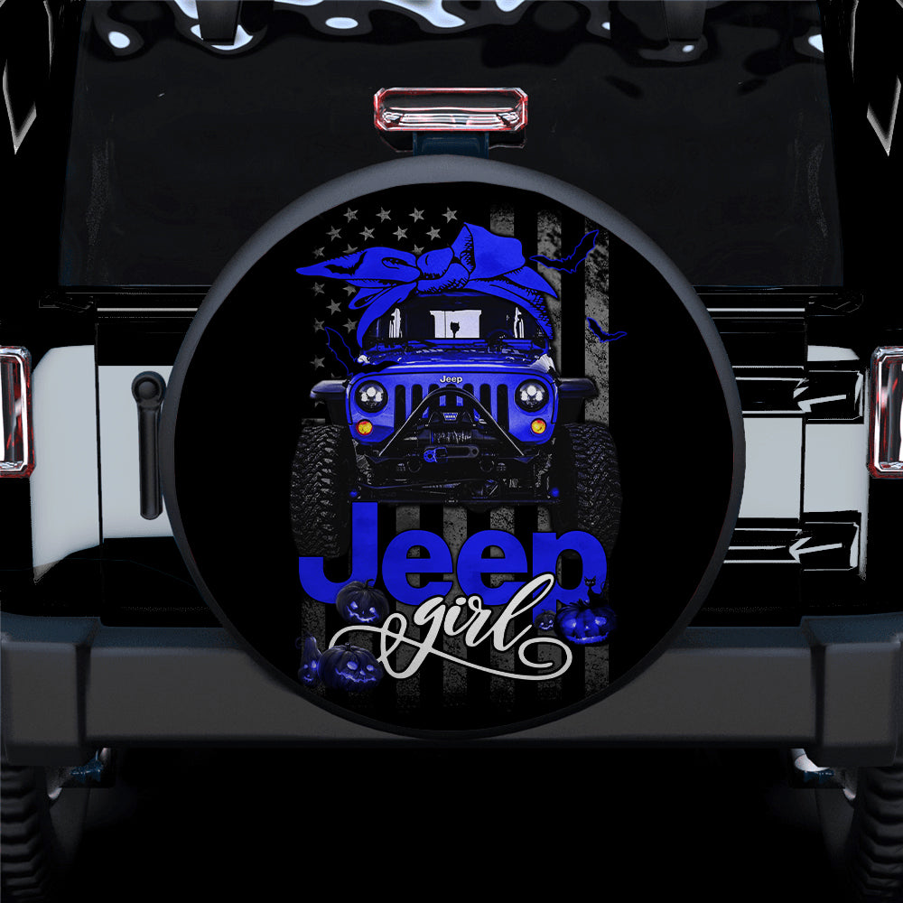 Halloween American Flag Jeep Girl Spare Tire Cover for Campers