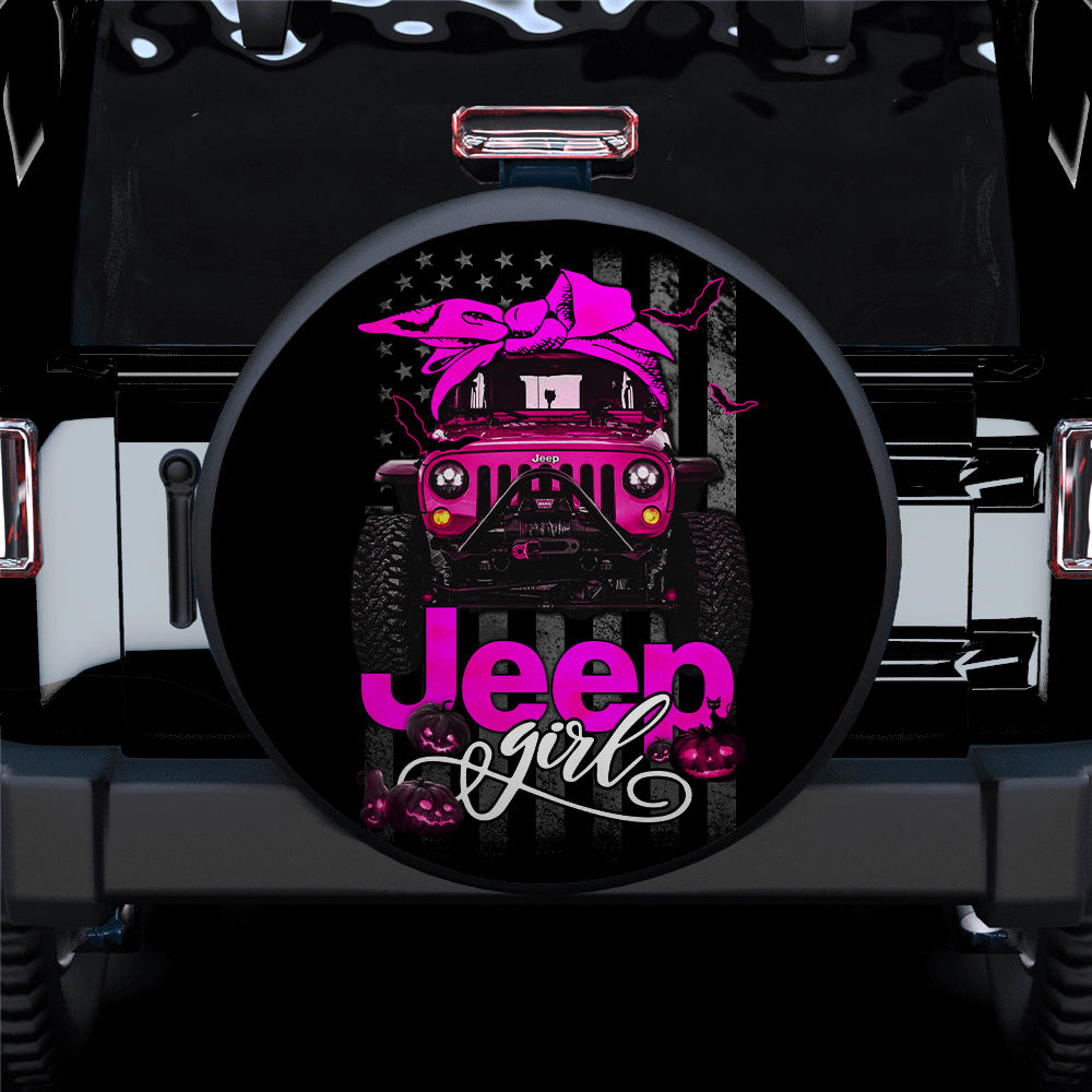 Halloween American Flag Pink Jeep Girl Car Spare Tire Cover Gift