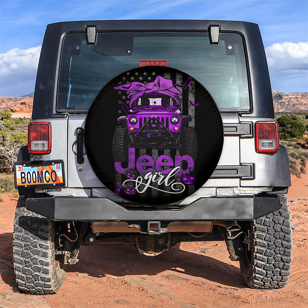 Halloween Purple Jeep Spare Tire Covers - American Flag Design Gift