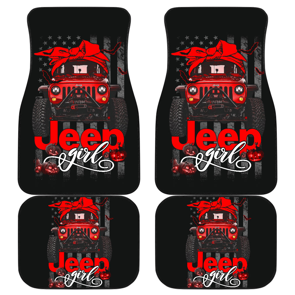 Halloween American Flag Jeep Girl Car Floor Mats - Car Accessories