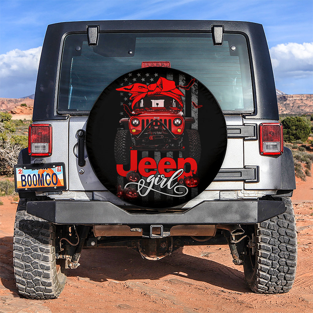 Halloween American Flag Jeep Girl Spare Tire Covers for Campers