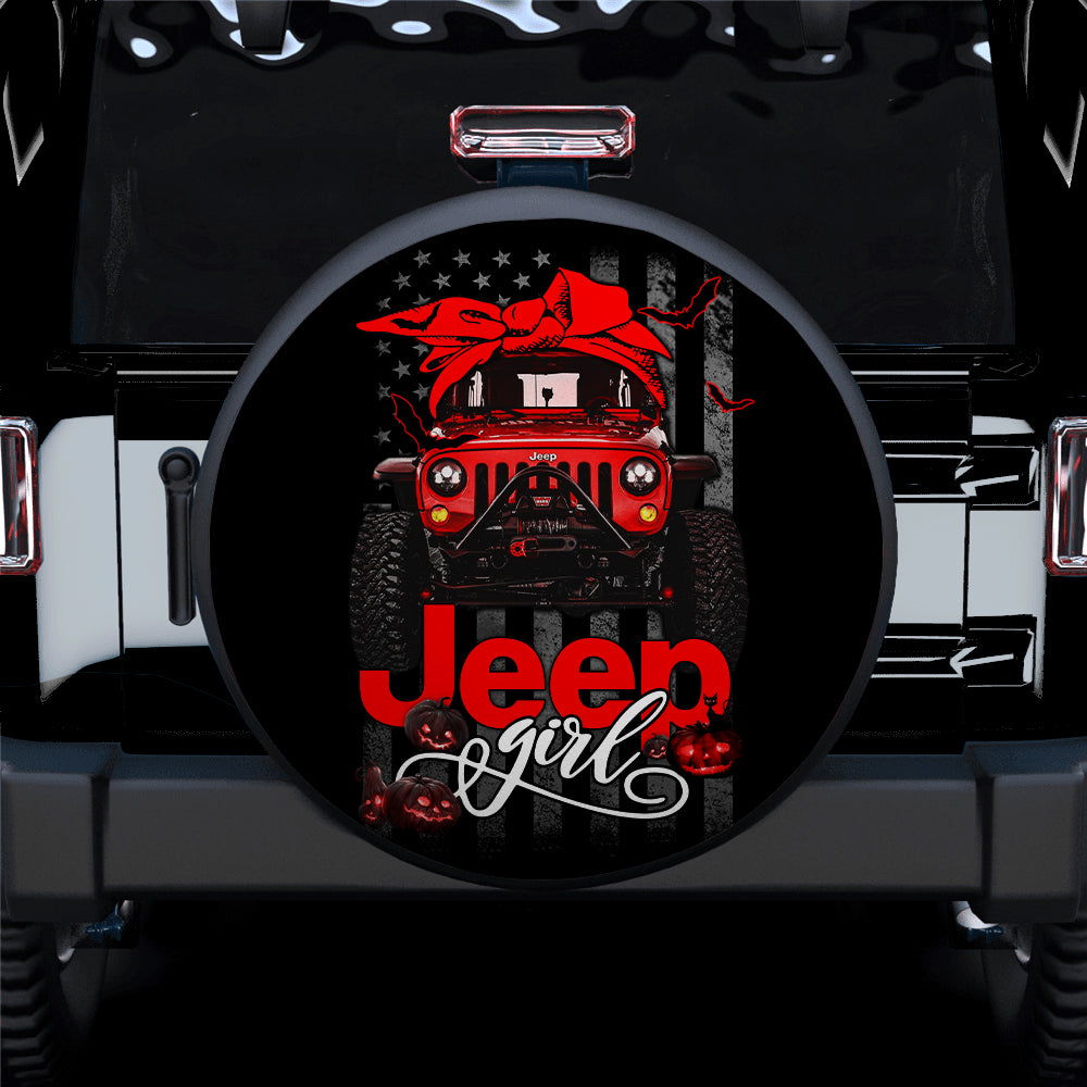 Halloween American Flag Jeep Girl Spare Tire Covers for Campers