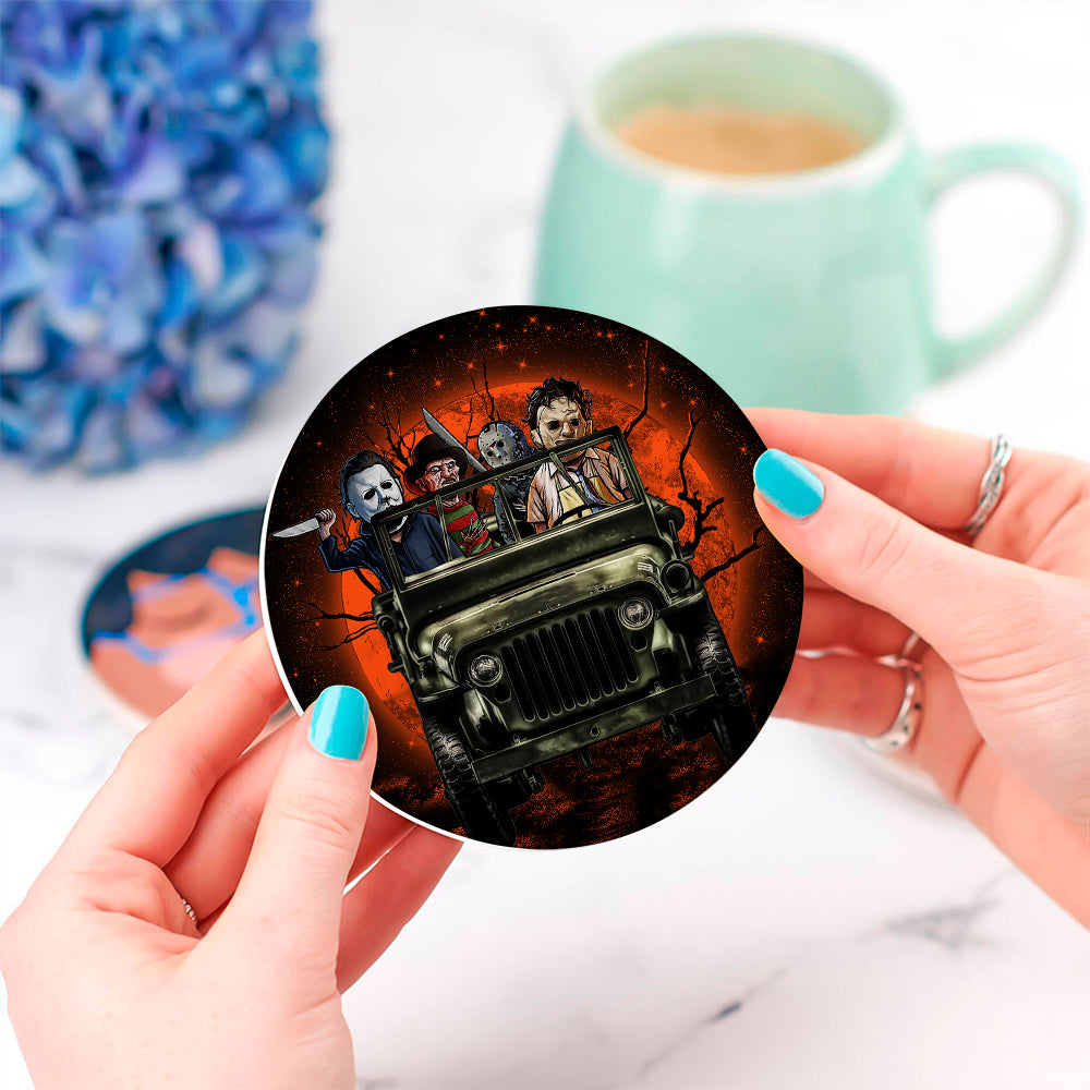 Funny Halloween Horror Movie Jeep  Drink Coasters