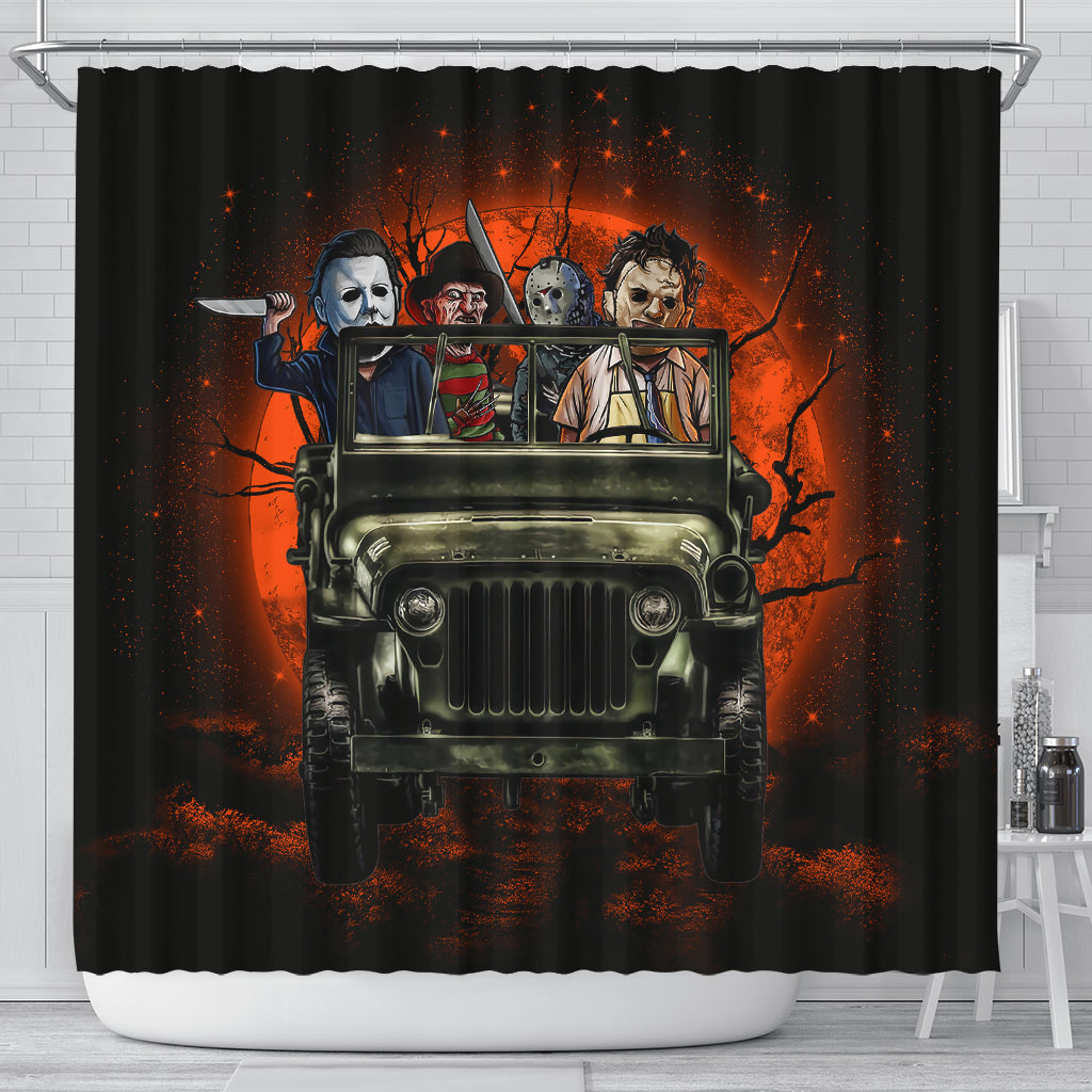 Funny Halloween Horror Movie Jeep Shower Curtain Halloween