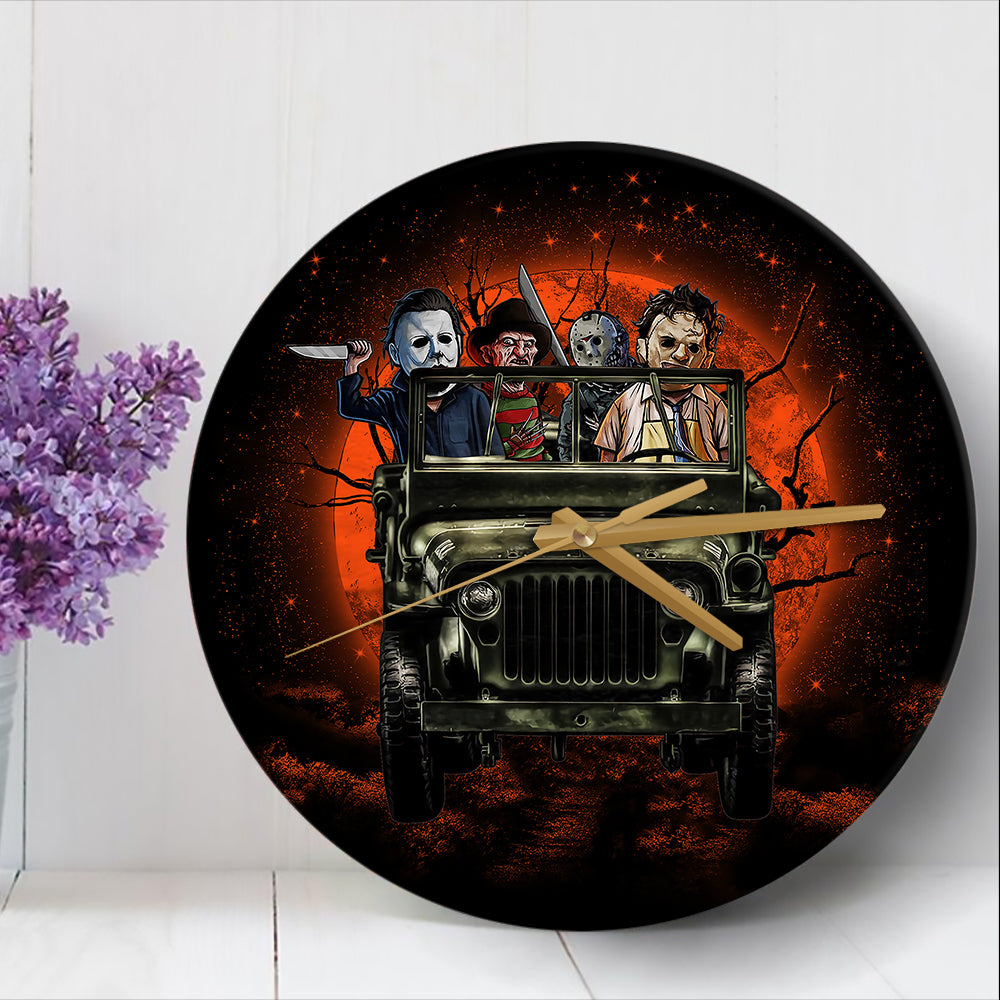 Halloween Horror Movie Jeep Ride Moonlight Funny Wood Wall Clock